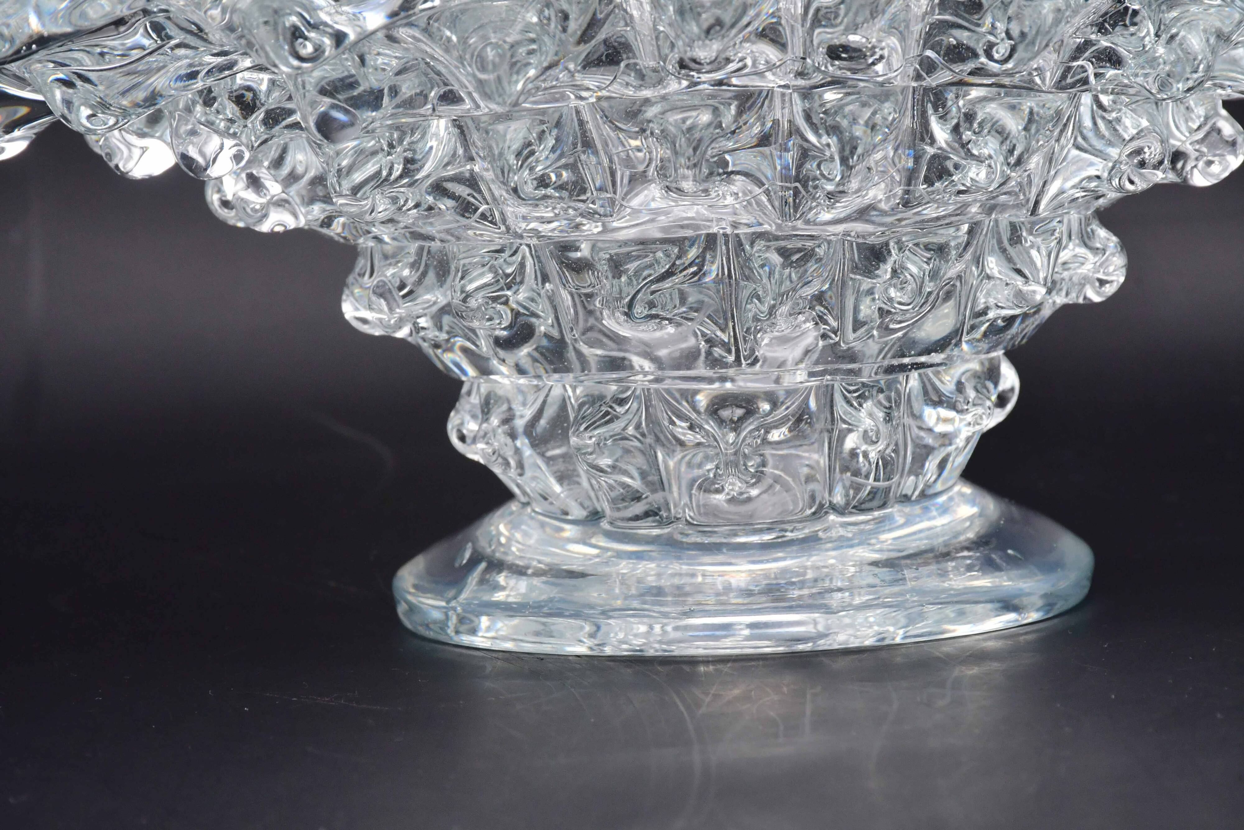Barovier Rostrato Murano Italian glass basket centerpiece vase, 1940s