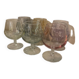 Set of 6 colored cognac glasses