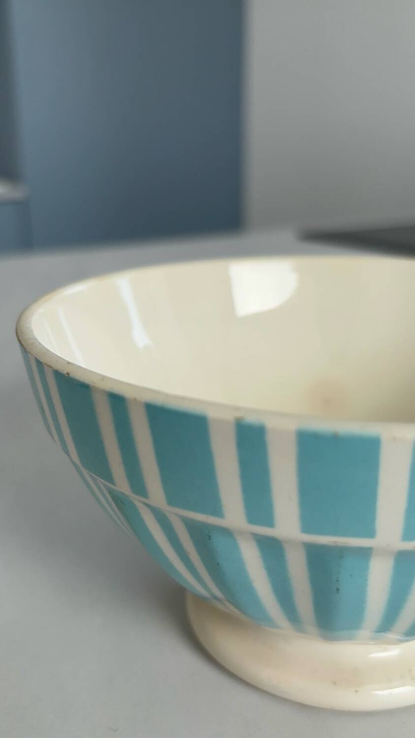 Antique bowl digoin france | blue striped earthenware bowl | collectible tableware