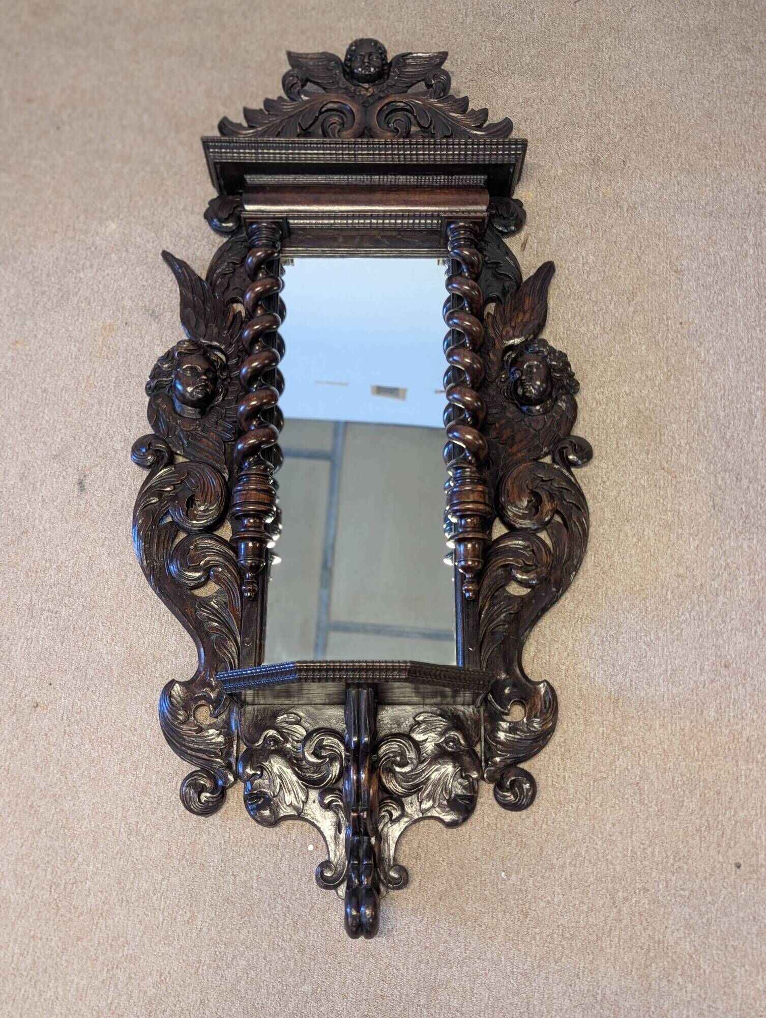 Large Flemish neo-Renaissance wall mirror in carved wood – late 19th century