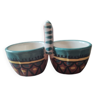 Enamelled ceramic salt cellars HB Henriot Quimper