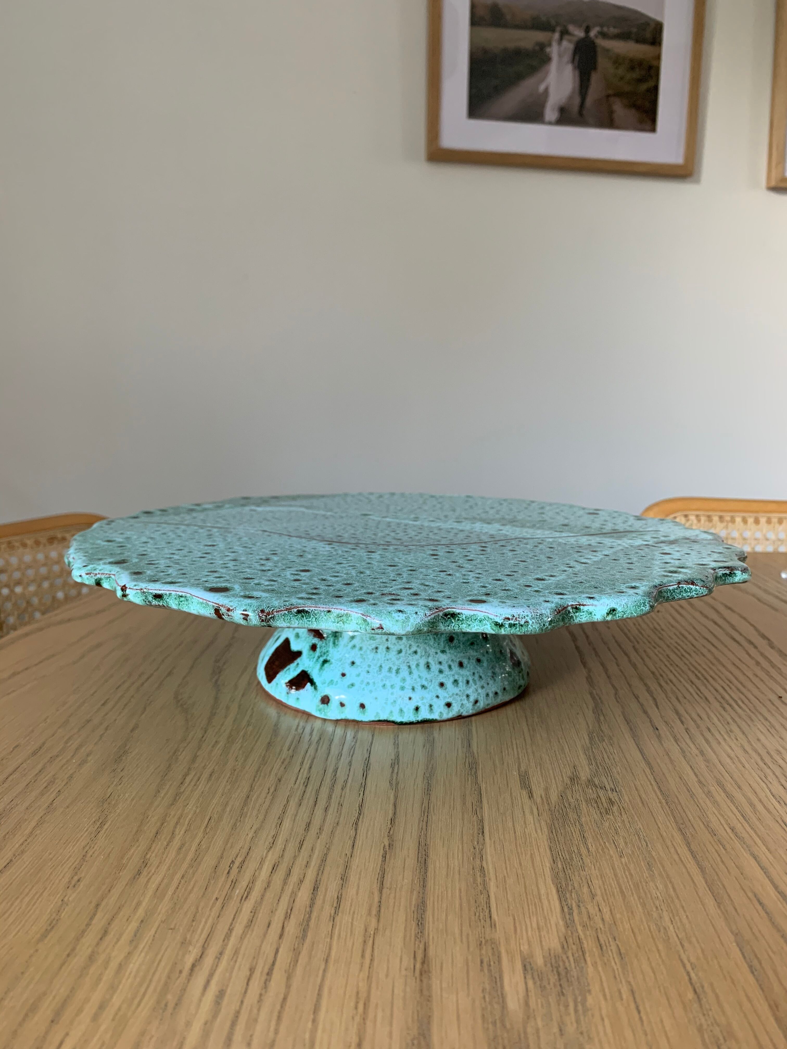 Dish on foot turquoise green
