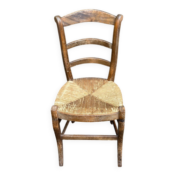 Louis Philippe dining chair, medium solid wood with straw, 85cm.
