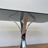 1970s Mid-century steel chrome and smoked glass dining table