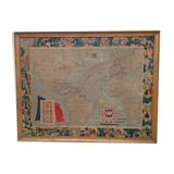 Carte des lignes compagnie générale Transatlantique 1959 encadrée