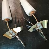 Pair of vintage brass and white glass sconces 1950-60