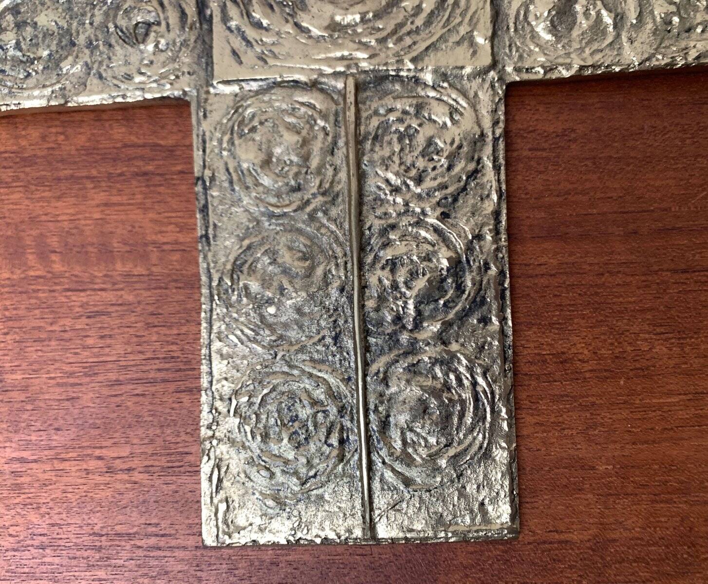 Brutalist metal sacred cross sculpture from the mid-century, 1960s.