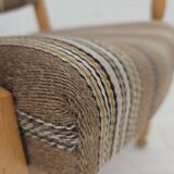 1970s, pair of Scandinavian armchairs, furniture wool, solid oak wood.
