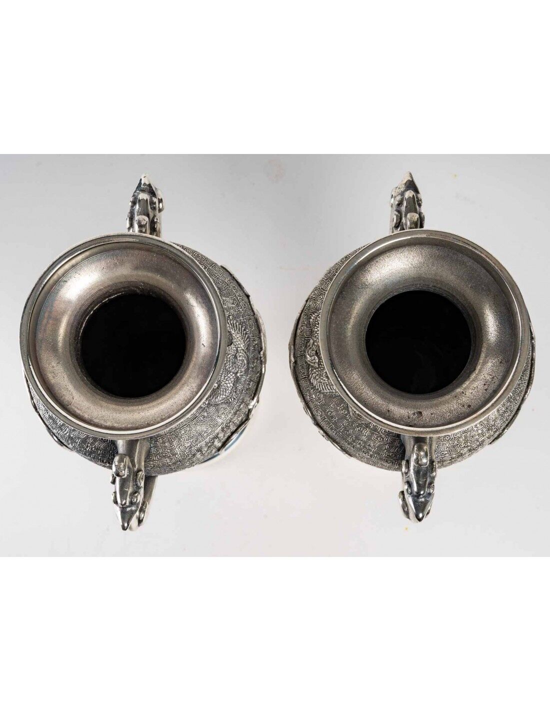 Pair of Silver Metal Vases, Asia