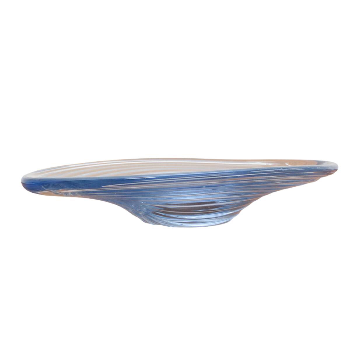 Plat de service en verre vintage bleu