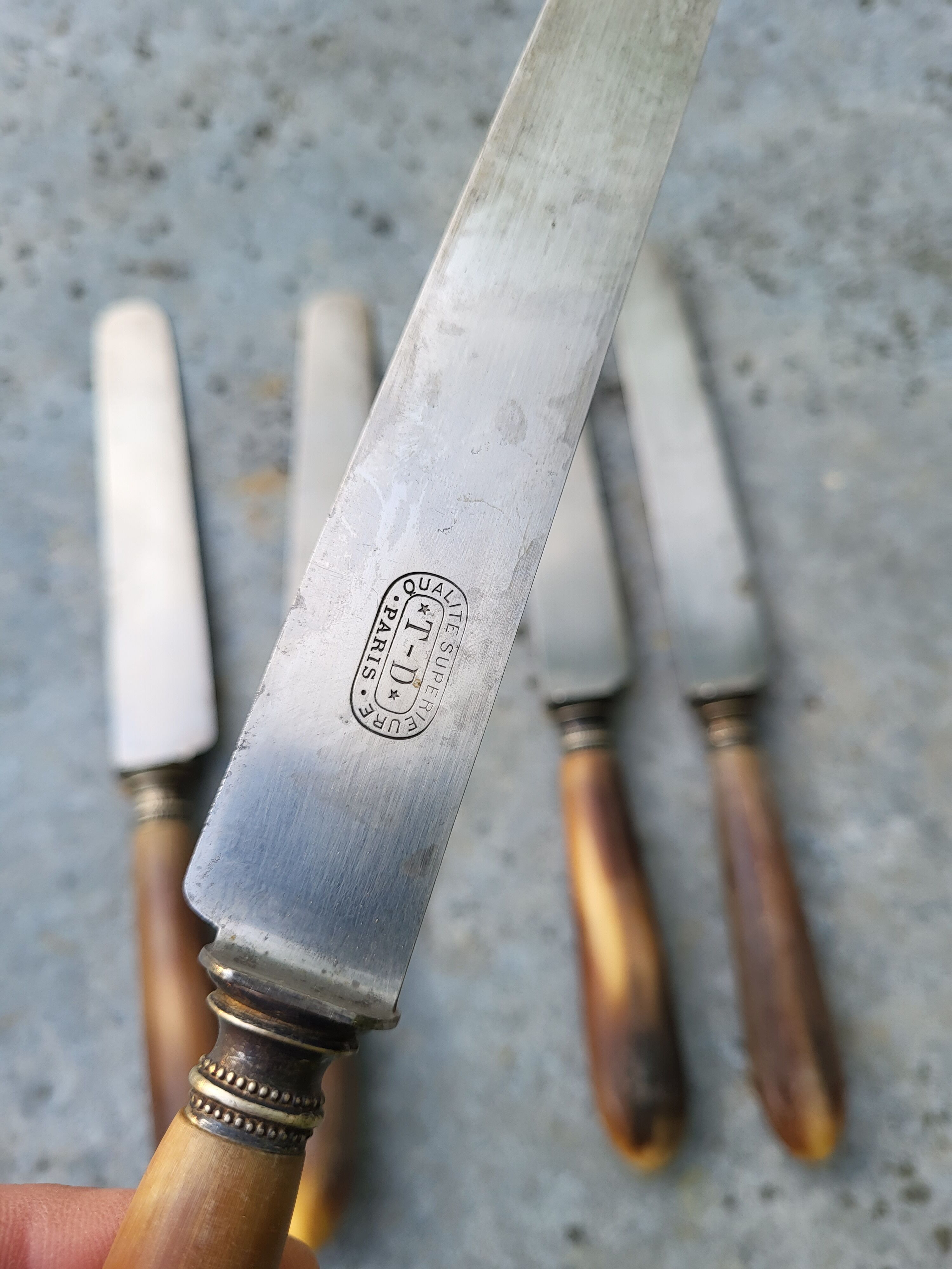 Series of 5 knives steel horn handle