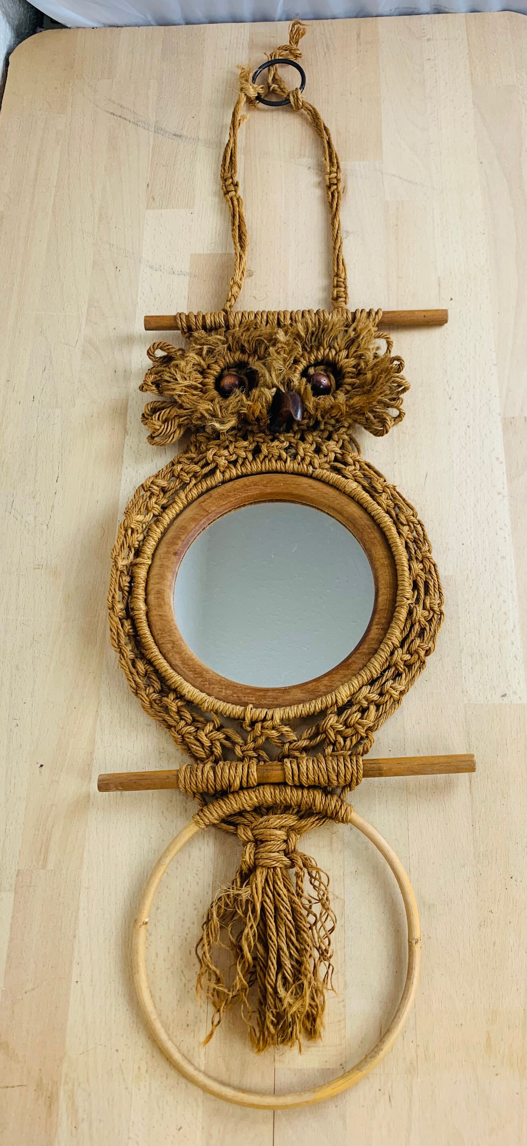 Wall weaving and mirror macramé owl owl