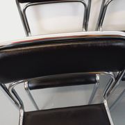 Set of 6 vintage Italian stackable chairs in chrome metal and skai.