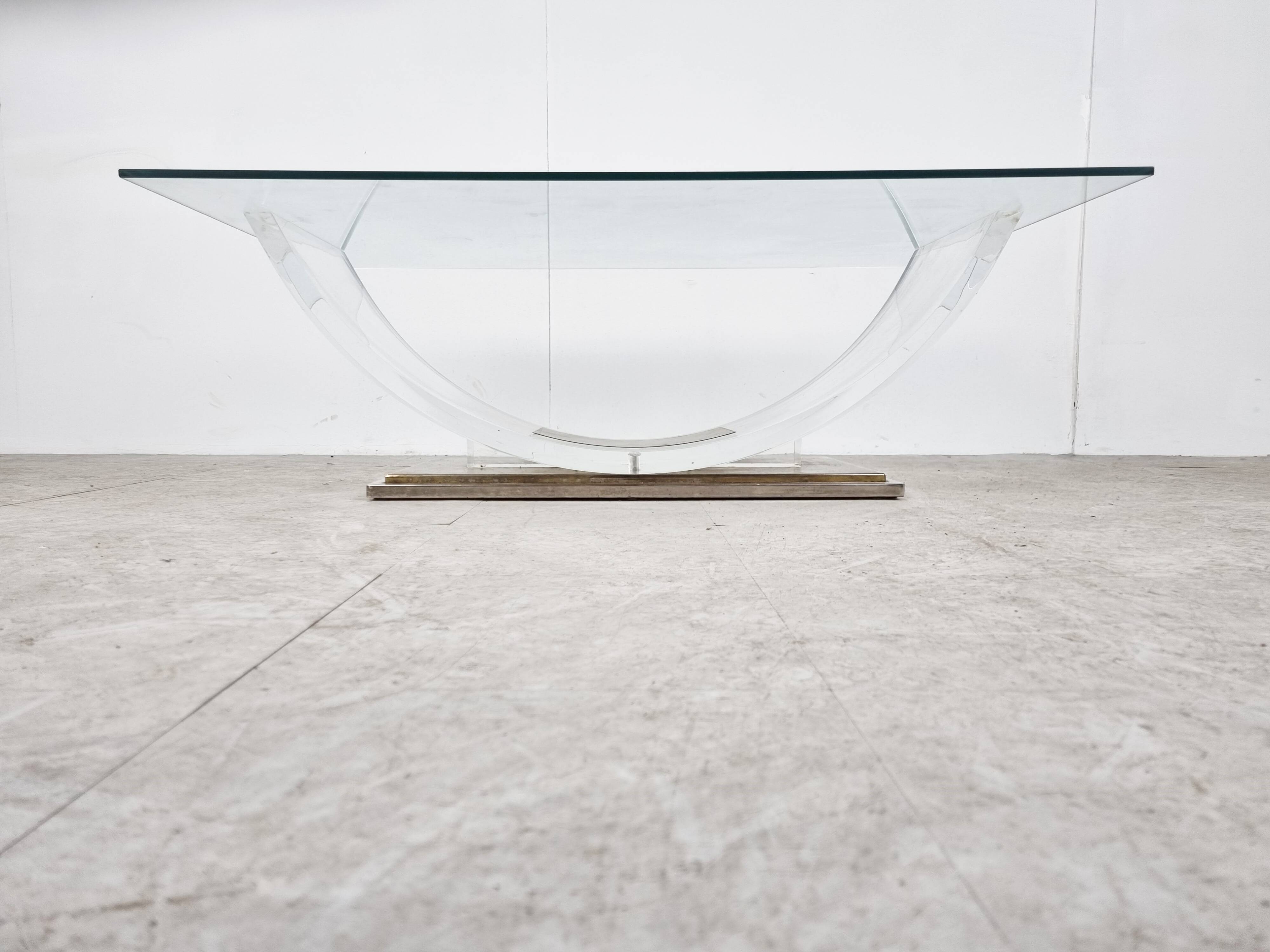 Lucite and brass arch coffee table, 1970s