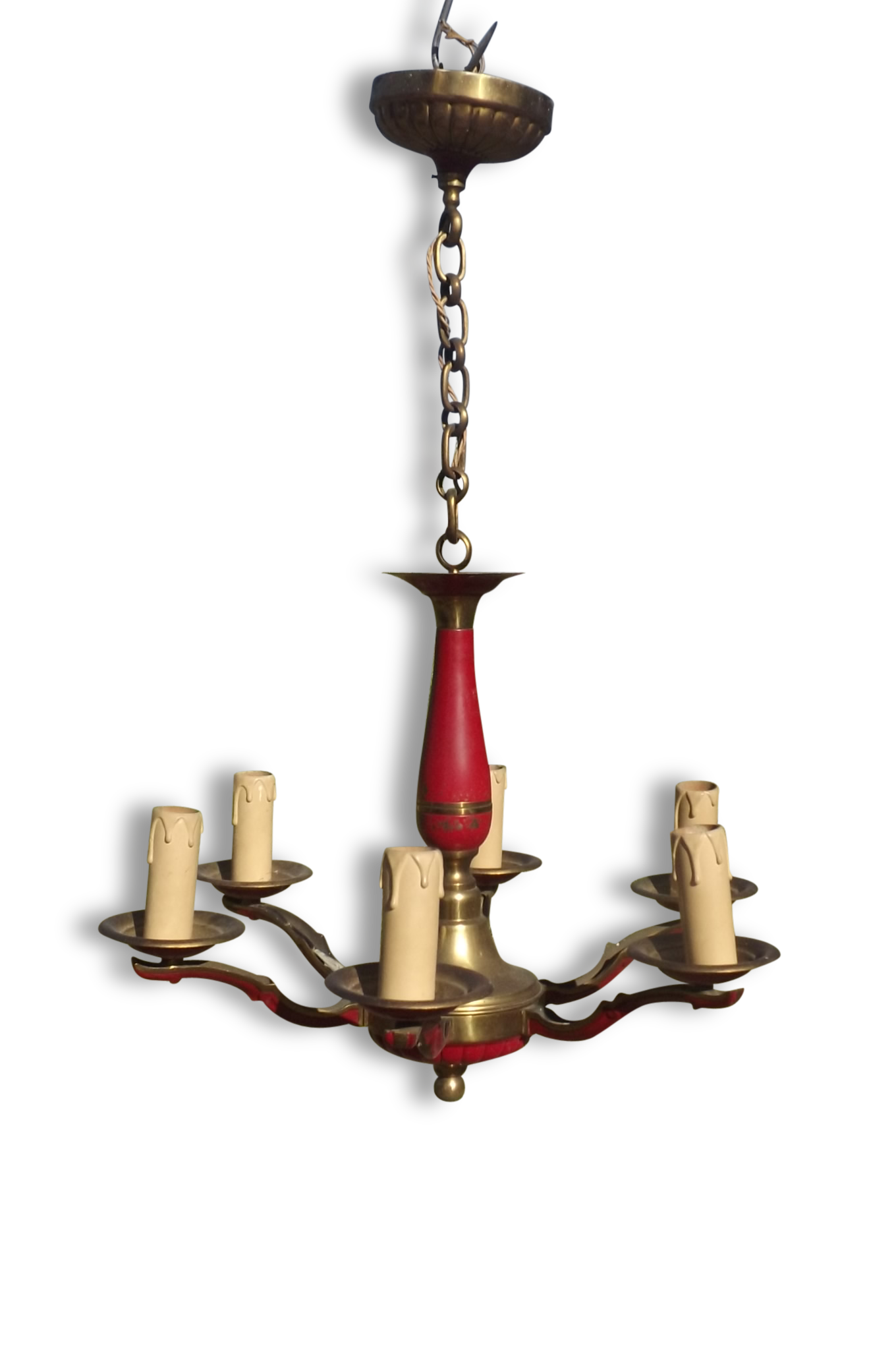 Lustre de Style Empire Tole rouge et laiton