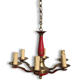 Lustre de Style Empire Tole rouge et laiton