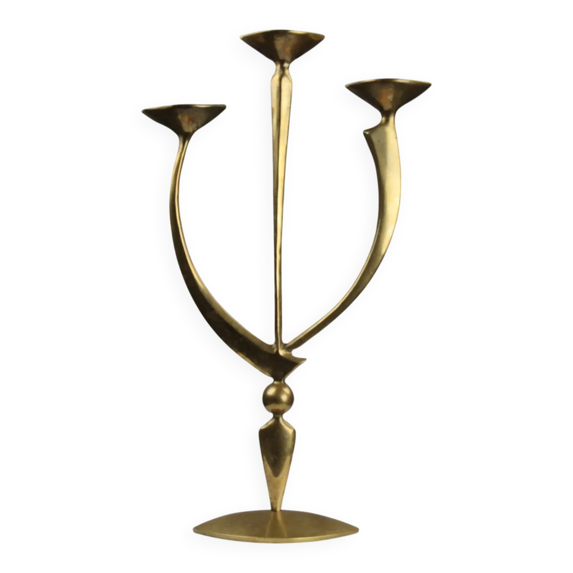 Solid Brass Three-Arm Candelabra — Modernist, 1960s