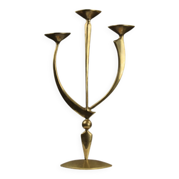 Solid Brass Three-Arm Candelabra — Modernist, 1960s