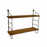 1960s steel and oak veneer wall shelf