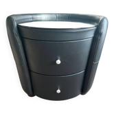 Genuine leather and black glass bedside table Terranova