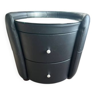 Genuine leather and black glass bedside table Terranova