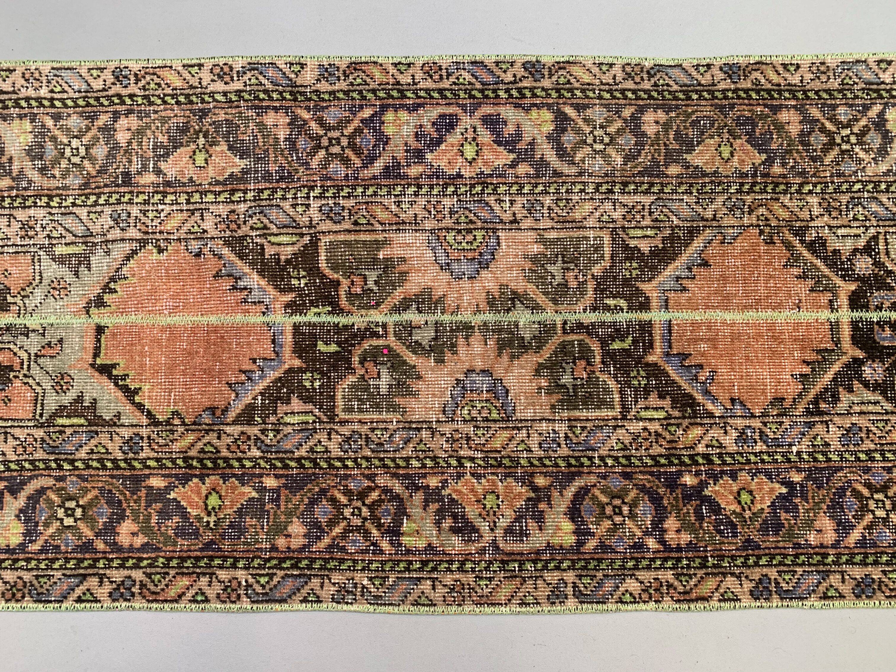 Distressed Turkish Narrow Runner 383x66 cm wool Vintage Tribal Rug