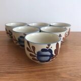 6 Tasses/gobelets À Thé Traditionnel Chinois En Grès Vintage Fleurs De Coton