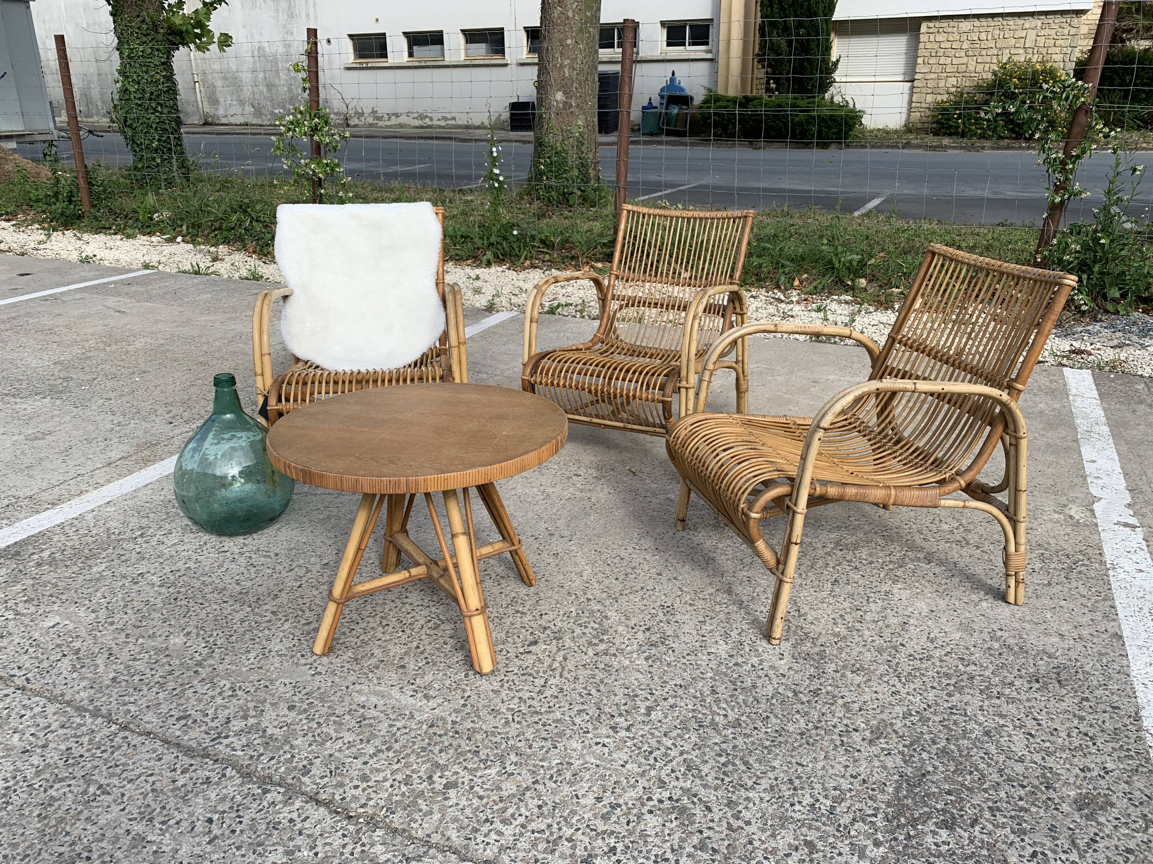 Lot de 3 fauteuils rotin Wengler