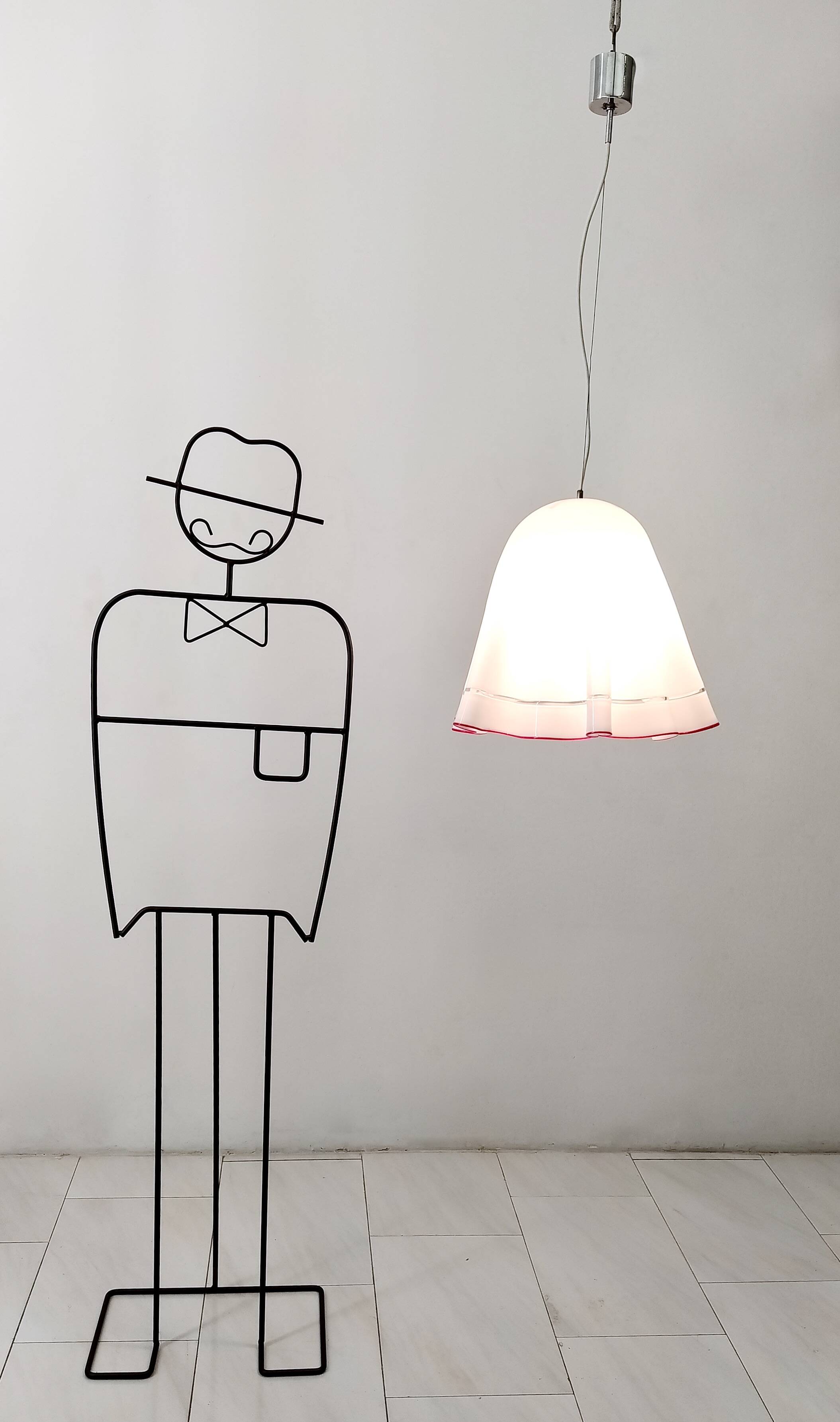 White Blown Glass Pendant Mod. Zenda by Luciano Vistosi, Italy