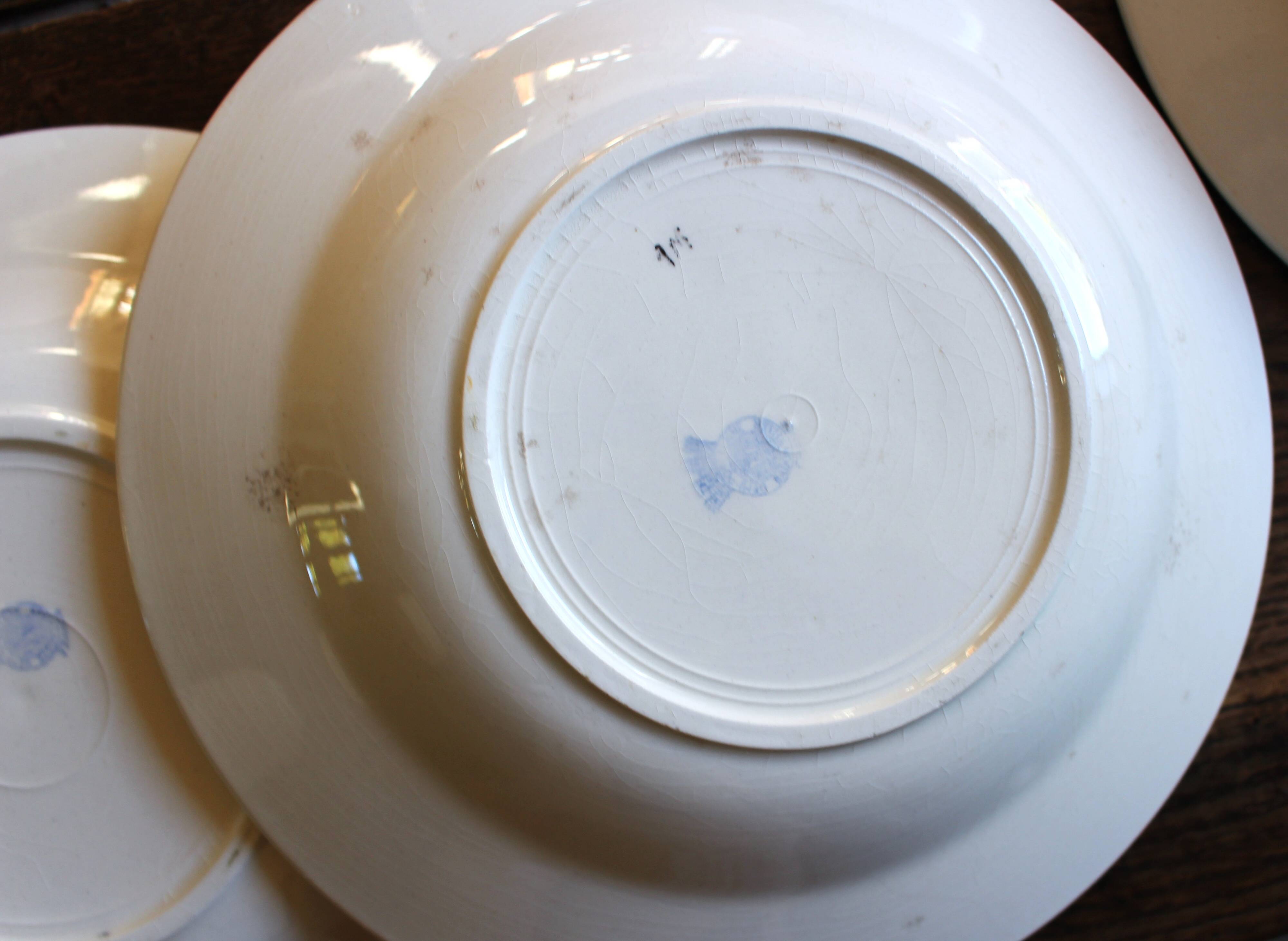 6 mismatched pink deep plates Digoin Badonviller Art Deco