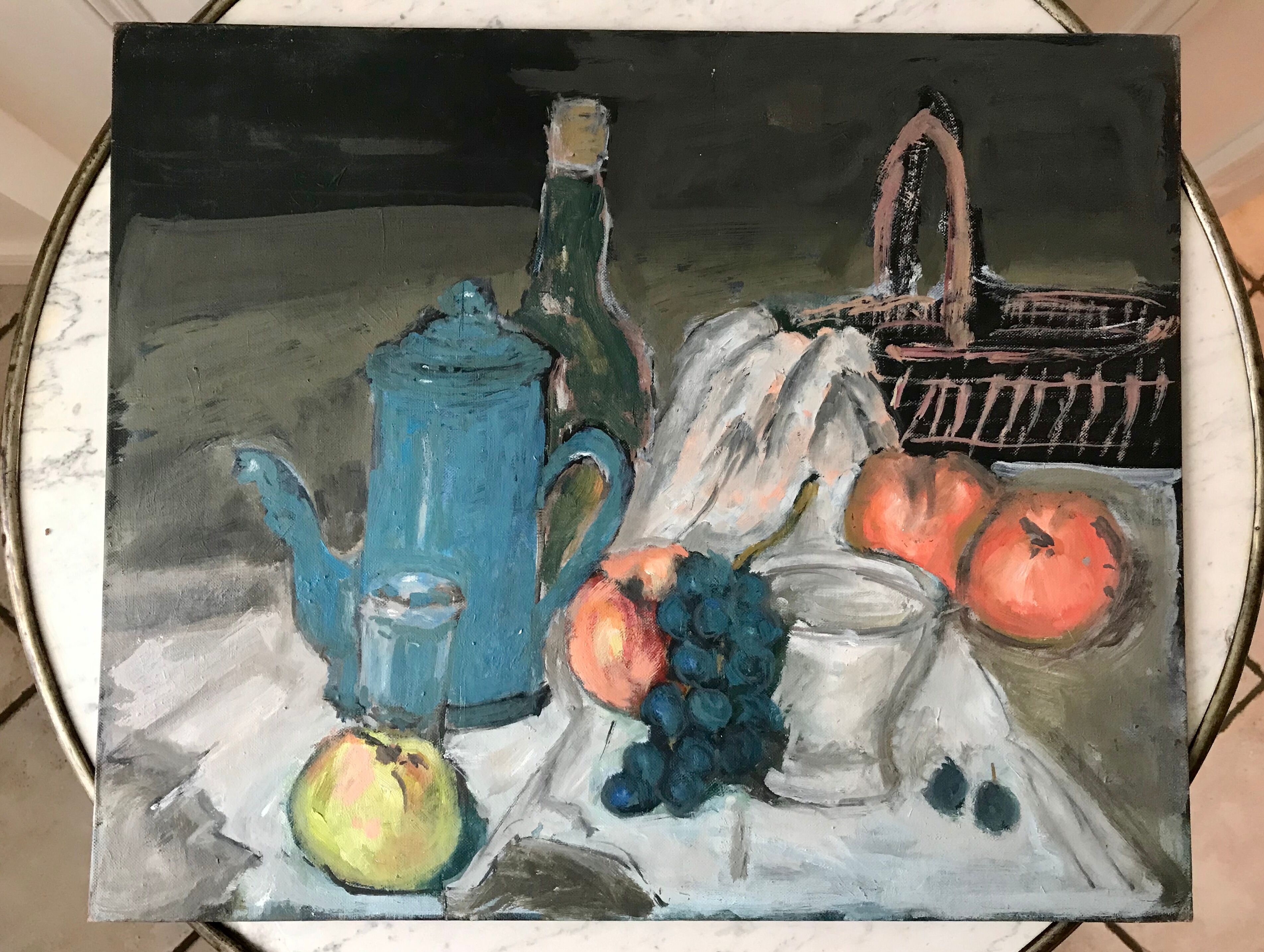 Oil painting on cardboard still life signed vintage