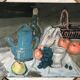 Oil painting on cardboard still life signed vintage