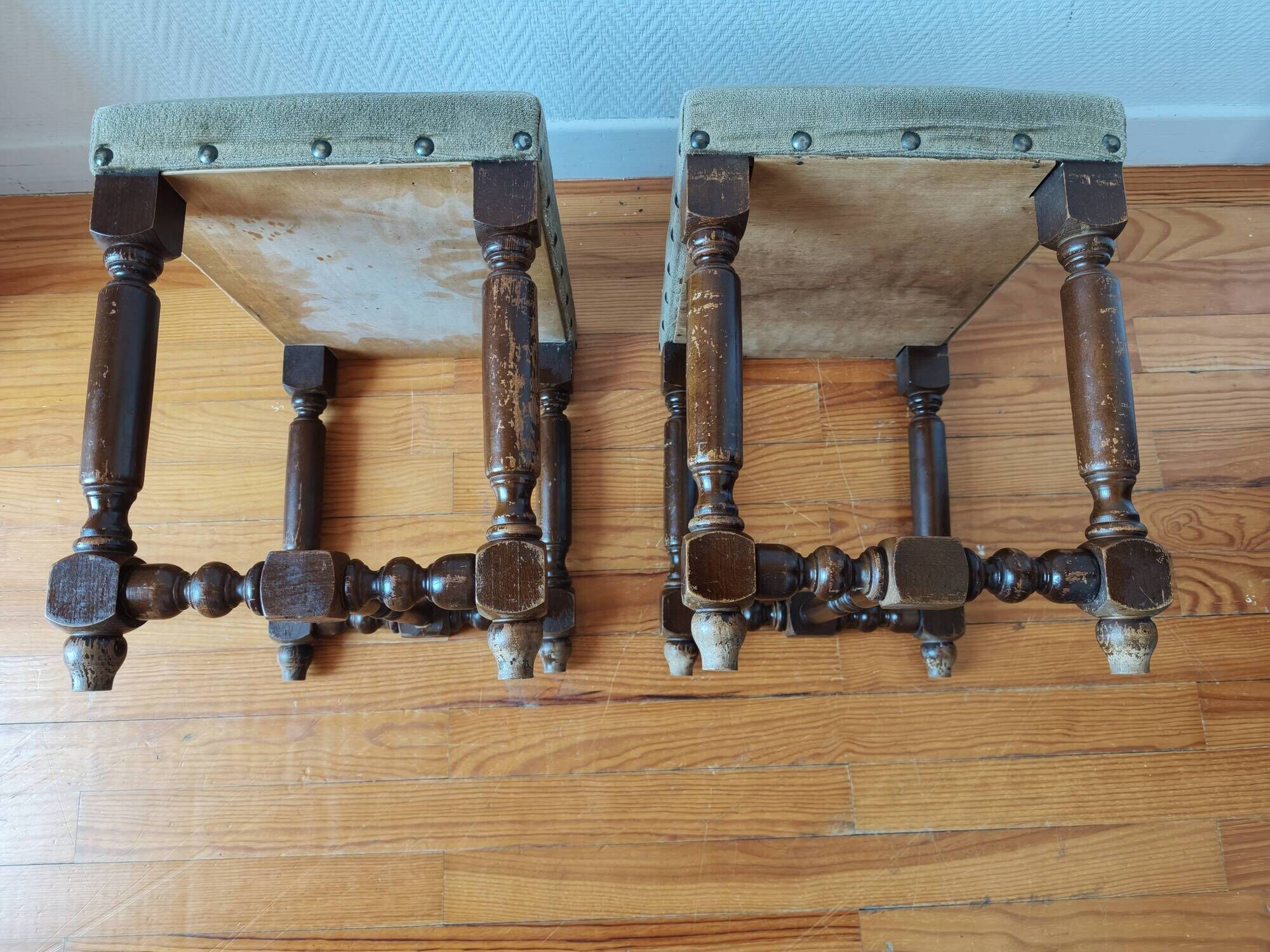 Pair of vintage Dutch stools with a patina – Wabi-Sabi spirit