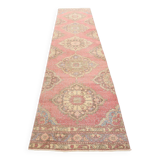 3x12 Pale Red Cream Soft Wool Vintage Runner Rug