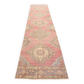 3x12 Pale Red Cream Soft Wool Vintage Runner Rug