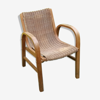 Rattan and wood armchair year 50