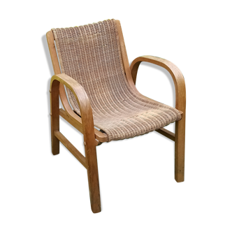 Rattan and wood armchair year 50