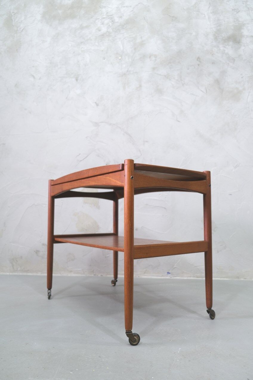 Danish teak bar cart with tray by Poul Hundevad, 1960s