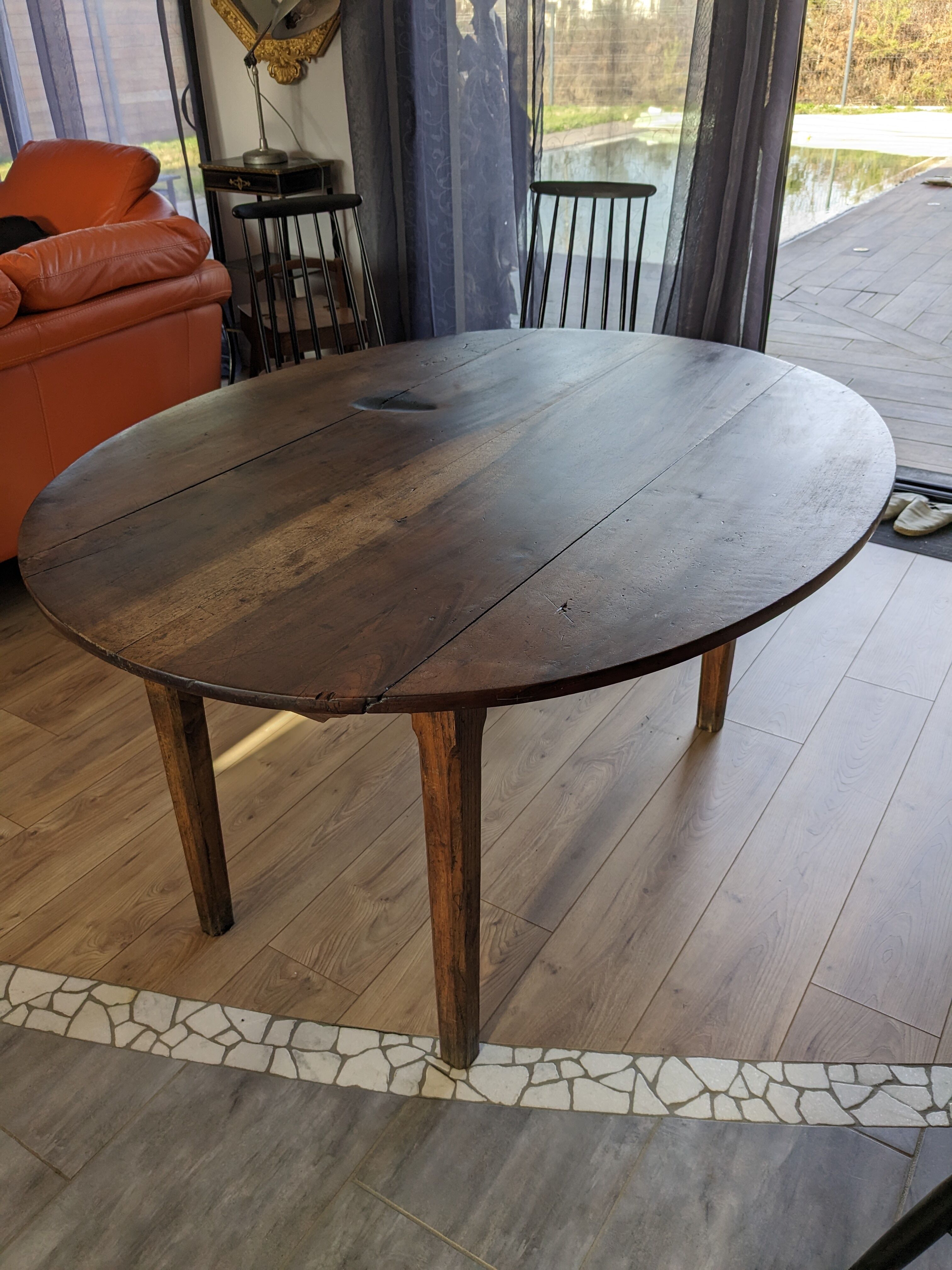 Oval solid walnut farmhouse table