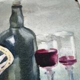 Nature Morte "vins et fruits " Aquarelle signé L.Roland