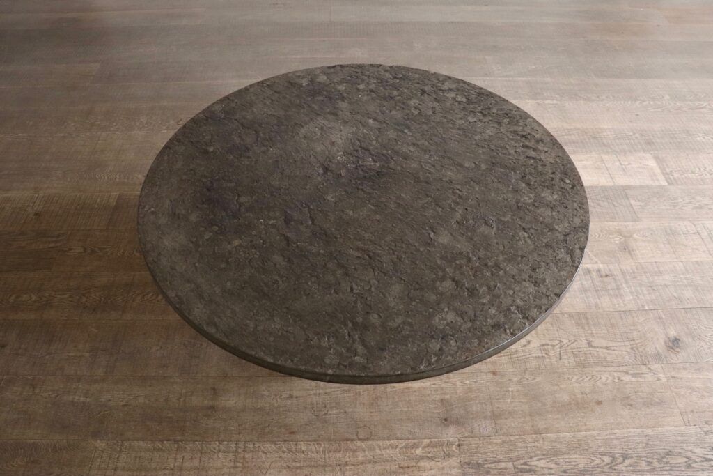 Peter Draenert studios coffee table in fossil stone and oak, Germany 1970s