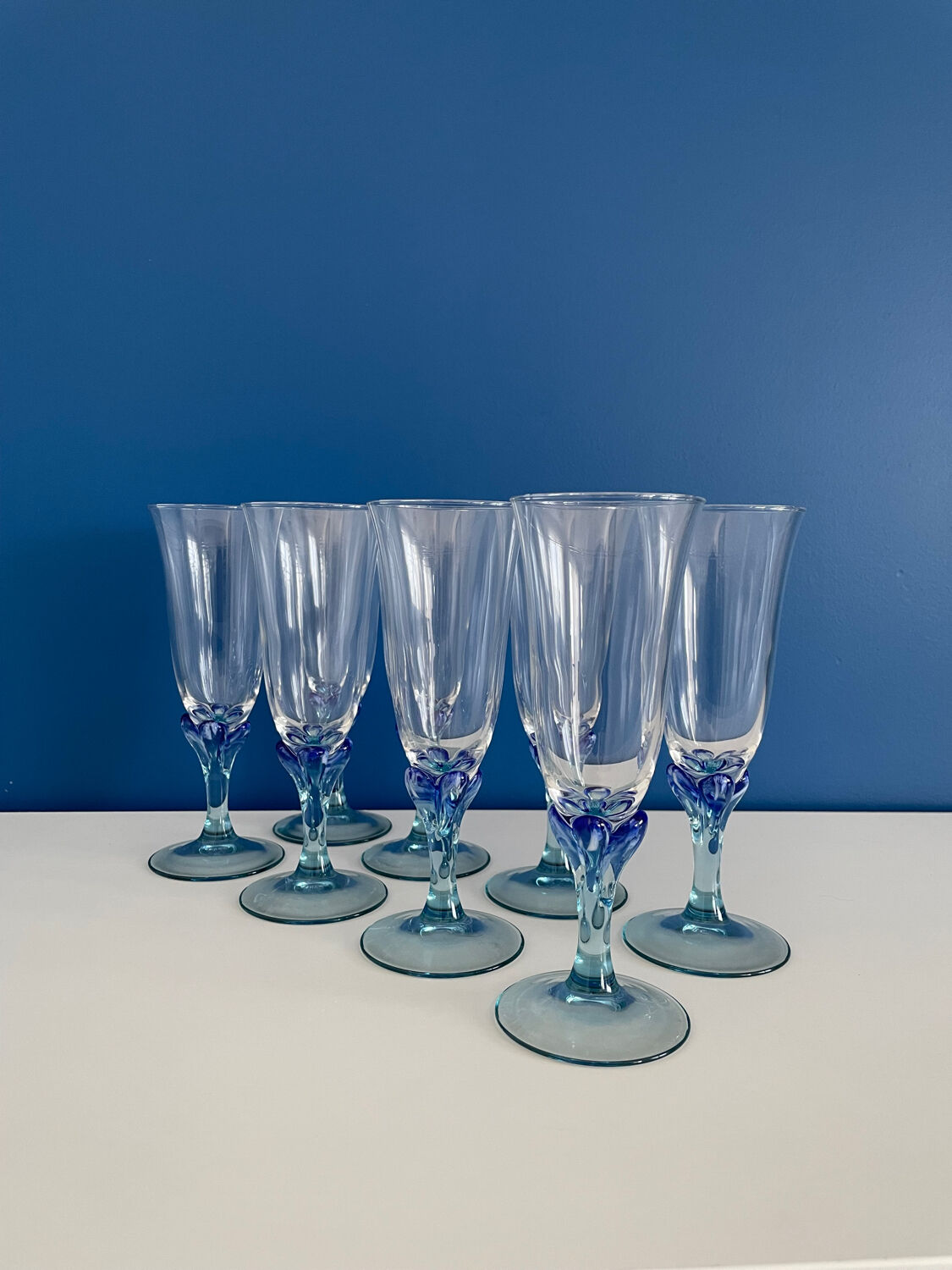 Set of 8 champagne flutes blue luminarc