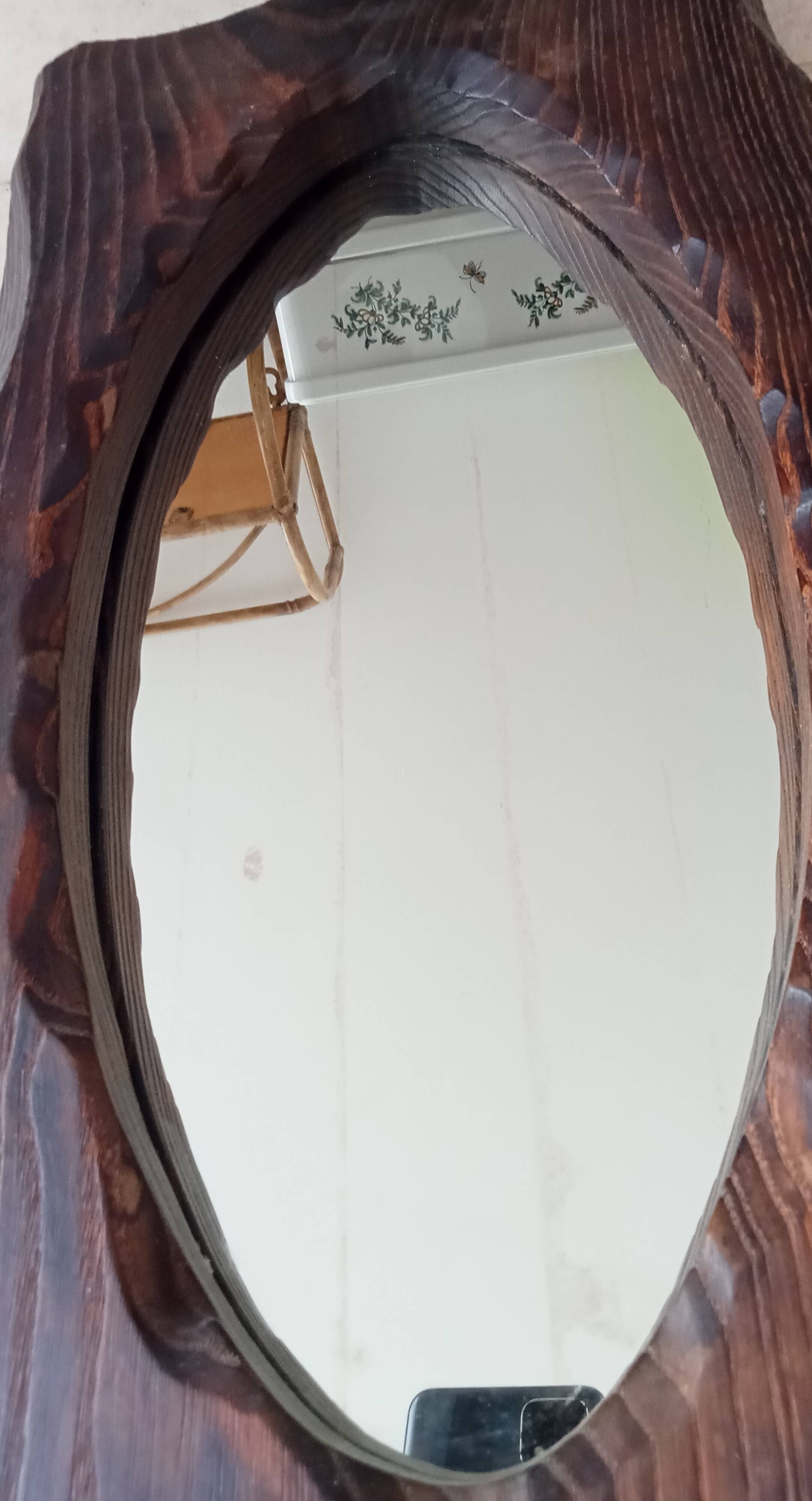 Brutalist antique mirror in solid wood from the 1950s/60s.