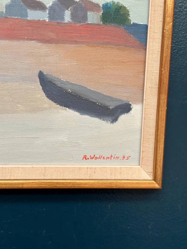 Original  Swedish Oil on Canvas – “Motif from Byxelkrok” by Raymond Wallentin – Signed & Dated 1975 – Vintage & Framed