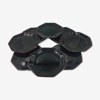 Lot de 8 assiettes en verre noir