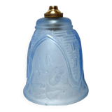 Art déco, tulipe de lampe verre moulé bleu décor floral vers 1930