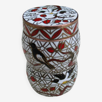 Tall cloisonné enamel box decorated with birds