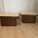 Pair of belgo chrom coffee and travertine side tables