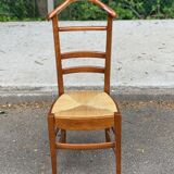 Solid wood and straw valet chair with hanger and drawer