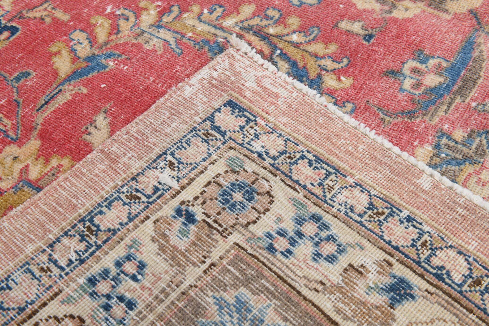 Tapis persan vintage en laine noué main, rouge, motifs floraux, 291x384 cm